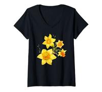 Womens Daffodil Daffodils Yellow Water color Flowers Spring Easter V-Neck T-Shirt
