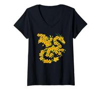 Women's Daffodil Dragon Flower Fantasy Floral V-Neck T-Shirt
