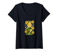 Womens Daffodil Fairy Spring Magic Blooming Garden Sprite V-Neck T-Shirt