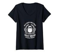 Women's Daily Bread Wild Yeast Holy Grace Baker V-Neck T-Shirt