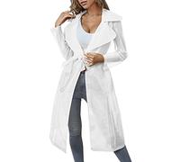 Womens Daily Sun Clothing Every Wearing Sheer Mesh Long Sleeve Buttoned Coat With Belt Womens Trench Coat Mid Length (White, S)