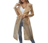 Womens Daily Sun Clothing Every Wearing Sheer Mesh Long Sleeve Buttoned Coat With Belt Womens Trench Coat Mid Length (Khaki, XXL)