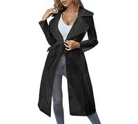 Womens Daily Sun Clothing Every Wearing Sheer Mesh Long Sleeve Buttoned Coat With Belt Womens Trench Coat Mid Length (Black, L)