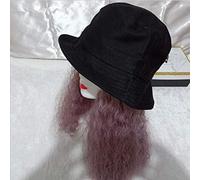 Women'S Daily Use Wigs Ladies Fashion Pop Realistic Color Chemical Fiber High Temperature Silk Natural Fluffy Hair Black Fisherman Hat Long Curly - B