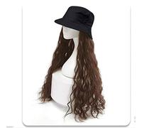 Women'S Daily Use Wigs Ladies Fashion Pop Realistic Color Chemical Fiber High Temperature Silk Natural Fluffy Hair Black Fisherman Hat Long Curly - B(C)