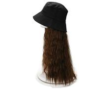 Women'S Daily Use Wigs Ladies Fashion Pop Realistic Color Chemical Fiber High Temperature Silk Natural Fluffy Hair Black Fisherman Hat Long Curly - B(F)