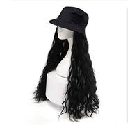 Women'S Daily Use Wigs Ladies Fashion Pop Realistic Color Chemical Fiber High Temperature Silk Natural Fluffy Hair Black Fisherman Hat Long Curly - B(A)