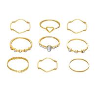 Womens Dainty Rings Women'S Joint Ring Wave Ring 9 Piece Set Opening Stainless Steel Stacked Wear Size 6 Rings for Teen Girls (Gold, One Size)
