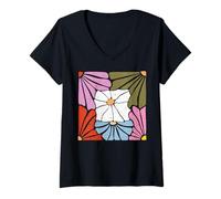 Womens Daisies Flowers Vintage Minimalist Retro Floral V-Neck T-Shirt