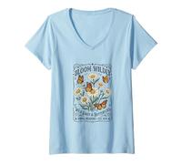 Women's Daisy Butterfly Boho Nature Rustic Florist Wildflowers V-Neck T-Shirt