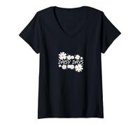 Women's Daisy Days Cute Floral Wildflower Spring Aesthetic V-Neck T-Shirt