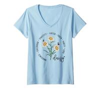 Womens Daisy Symbols Christian Youth Retreat Floral Tee Virtue V-Neck T-Shirt