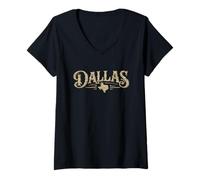 Women's Dallas Desert Camo Texas Throwback Style Vintage Weathered V-Neck T-Shirt