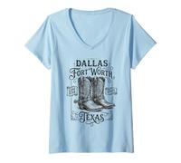 Women's Dallas Fort Worth Texas Cowboy Boots Star State V-Neck T-Shirt