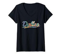 Women's Dallas Texas City Big D Tie Dye Vintage Varsity Distressed V-Neck T-Shirt