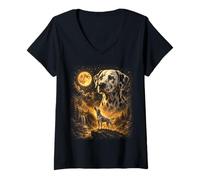 Women's Dalmatian Howling to The Moon Vintage Moonlit Wilderness V-Neck T-Shirt