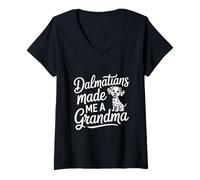 Women's Dalmatians Made Me A Grandma Dog Lover Paw V-Neck T-Shirt