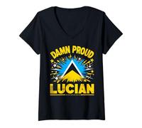 Womens Damn Proud Lucian, Saint Lucia Independence, St. Lucia Flag V-Neck T-Shirt
