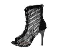 Womens Dance Club Boots Mesh Elegant Summer Party Shoes High-heeled, Open Toe Sandals for Salsa Tango Bachata Party Practice