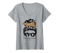 Womens Dance Mom Messy Bun Hair Funny Leopard Dancer V-Neck T-Shirt