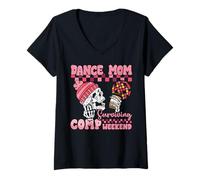 Womens Dance Mom Surviving Comp Weekend Skeleton Coffee Mothers Day V-Neck T-Shirt