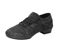 Women's Dance Shoes Ballroom Latin Jazz Dance Practice Shoes Lace-up Knitted Mesh Breathable Cheerleading Shoe Yoga Gym Low Heels Soft Sole Trainers Black