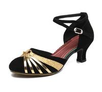 Women's Dance Shoes Closed Toe Velvet Top Latin Salsa Tango Prom (Black Gold Interior, UK3)