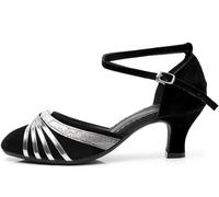 Women's Dance Shoes Closed Toe Velvet Top Latin Salsa Tango Prom (Black Silver Exterior, UK7.5)