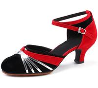 Women's Dance Shoes Closed Toe Velvet Top Latin Salsa Tango Prom (Red Silver Exterior, UK3)