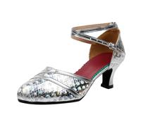 Women's Dance Shoes, Elegant Shoes, Wide Feet, Elegant with Heel, Clasp Pumps, Glitter Pumps, 20s Wedding Shoes, Women's Dance Shoes, Closed Stiletto Shoes, Ball Shoes, Clip Shoes, 08 Silver, 2/2.5 UK