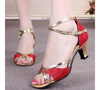 Women's Dance Shoes Medium Heels Square Ballroom Latin Evening Dress Party Dance Prom Square Dance, red, 7 UK