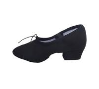 Women's Dance Shoes mid Heel Leather Girls Ballet Shoes Belly Yoga Dance Shoes(Canvas Black,6)