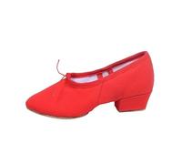 Women's Dance Shoes mid Heel Leather Girls Ballet Shoes Belly Yoga Dance Shoes(Canvas Red,3.5)