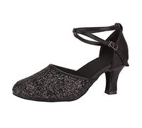 Women's Dance Shoes with T-Strap Ankle Strap Closed Toe Glitter Synthetic Evening Wedding Tango Ballroom Modern Latin Patent Heel High Heels Dance Shoes, Zschwarz1, 40 EU