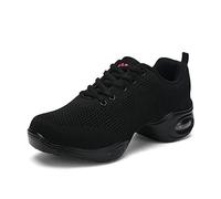 Womens Dance Sneakers Jazz Shoes - Lace-up Ballroom Outdoor Mesh Trainers Split Sole Lightweight Breathable Lady Platform Shoe (Color : Black, Size : 7 UK)