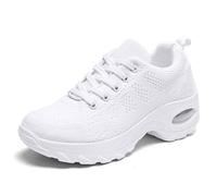 Womens Dance Sneakers Jazz Shoes, Split Sole Dance Trainers Yoga Training Shoes Lace-up Ballroom Outdoor Mesh Trainers,White-35