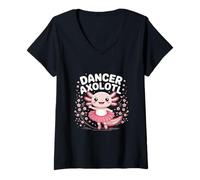 Womens Dancer Axolotl in Pink Tutu Ballet Cute Amphibian V-Neck T-Shirt