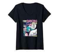 Womens Dancing Alone Anime - Vaporwave Manga Japanese Art V-Neck T-Shirt