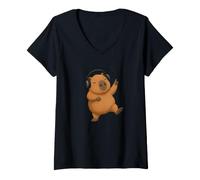 Women's Dancing Capybara with Headphones Music Design V-Neck T-Shirt