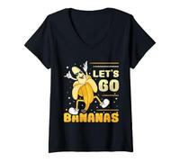 Women's Dancing Happy Vintage Funny Banana Meme Let Us Go Banana V-Neck T-Shirt