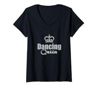 Womens Dancing Queen 70s Retro Groovy Seventies Princess Crown V-Neck T-Shirt