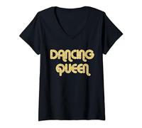 Womens DANCING QUEEN Vintage Large Print 1970's T-Shirt V-Neck T-Shirt