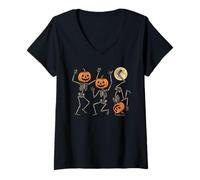 Womens Dancing Skeletons Halloween Spooky Dance of The Dead Macabre V-Neck T-Shirt