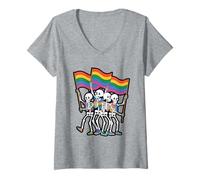 Womens Dancing Skeletons with Pride Flags V-Neck T-Shirt