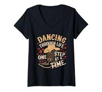 Women's Dancing Through Life One Step At A Time V-Neck T-Shirt