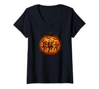 Womens Dancing Vampire Werewolf Goblin Halloween Monsters V-Neck T-Shirt