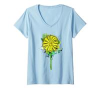 Womens Dandelion Dandelion Flower Botanist Watercolour Summer Graphic V-Neck T-Shirt