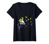 Women's Dandelion Flower Wind Nonbinary Genderfluid Nonbinary Pride V-Neck T-Shirt