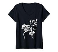 Women's Dandelion Garden Flower Gardeners Dog Paws V-Neck T-Shirt