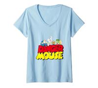 Womens Danger Mouse Logo With Characters V-Neck T-Shirt